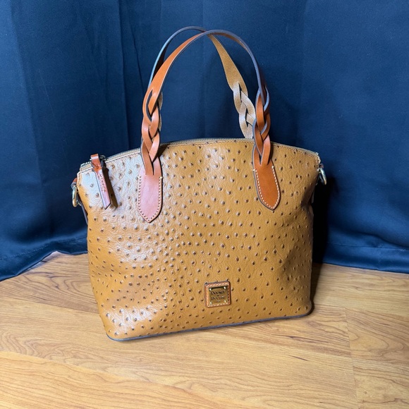 Dooney & Bourke Handbags - Dooney & Bourke Celeste Satchel Bag Tan Brown Caramel Embossed Ostrich Leather